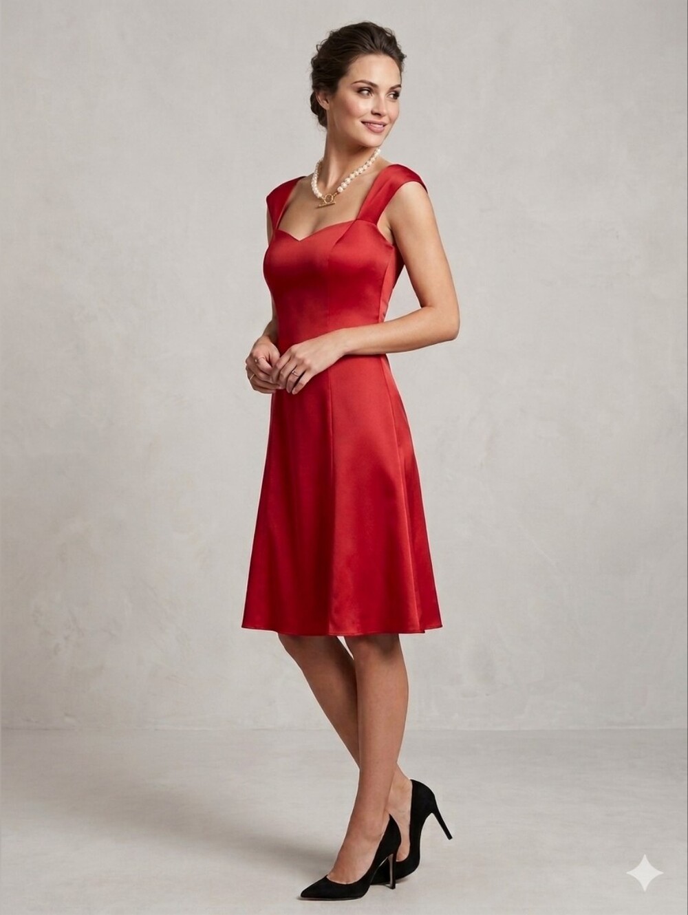 Las Oreiro Satin Midi Sheath Dress